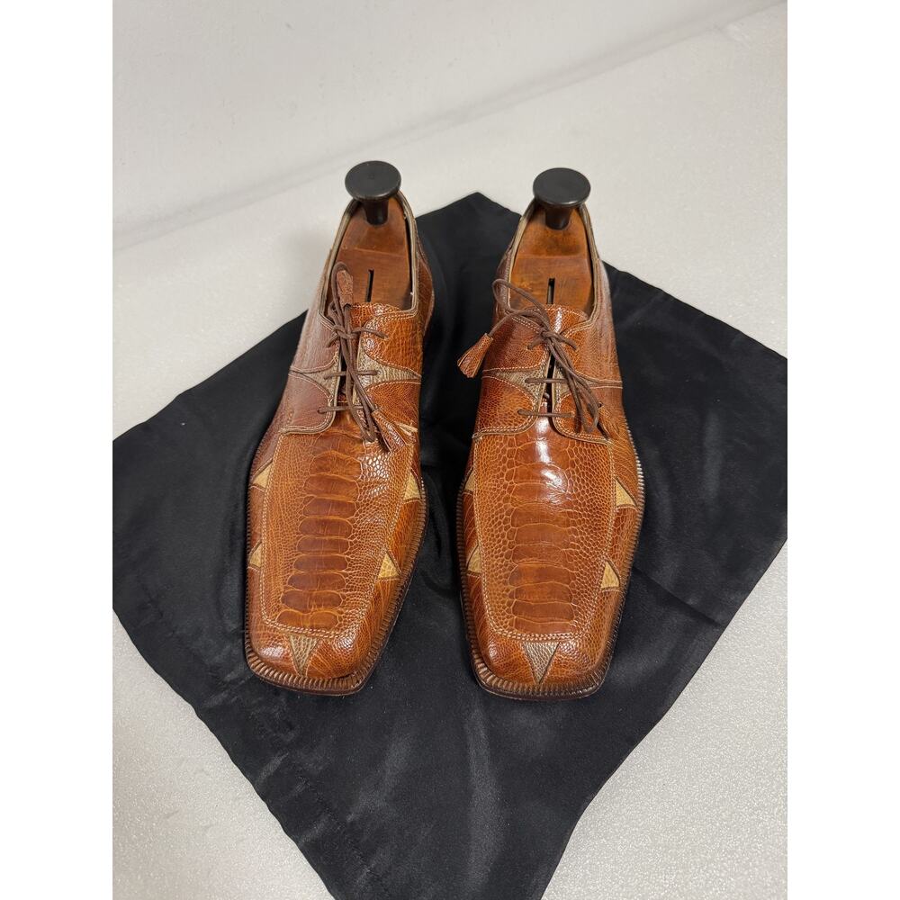 R. Martegani Shoes Mens Size 8.5 Brown Genuine Ostrich Leather Handmade Italy